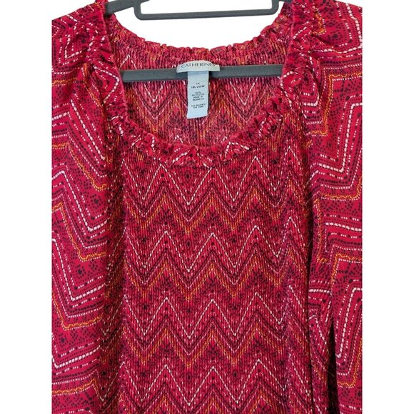 Catherines Top Women Plus sz 1X Artsy Pleated Sheer Stretch Boho Career Western - Picture 2 of 12